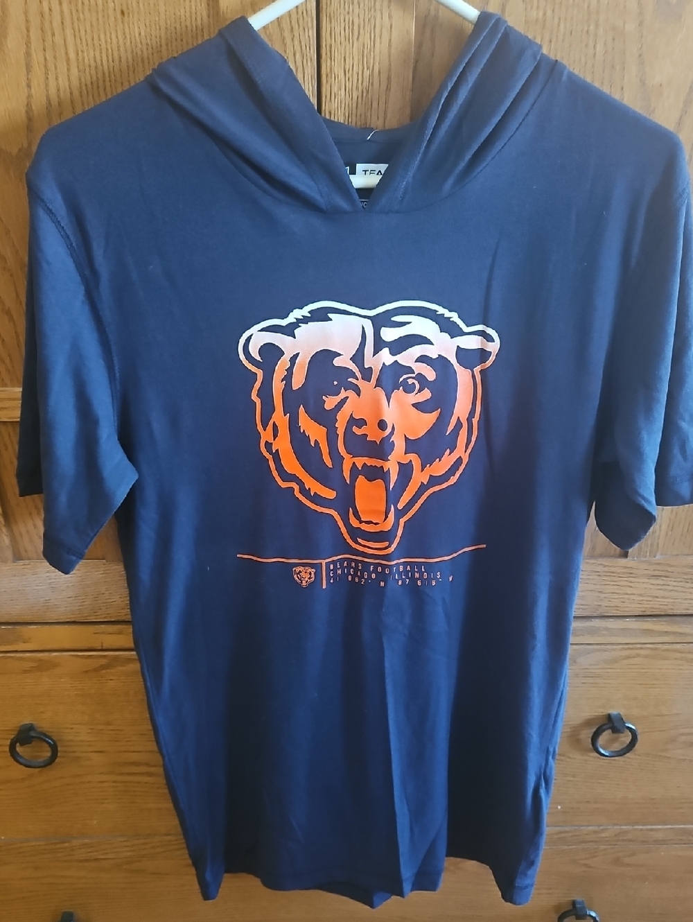 Chicago Bears Navy Hoodie T-Shirt with Orange Bear Graphic